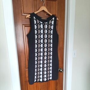 CYNTHIA ROWLEY Modern Cotton Blend Black and White Sleeveless Dress